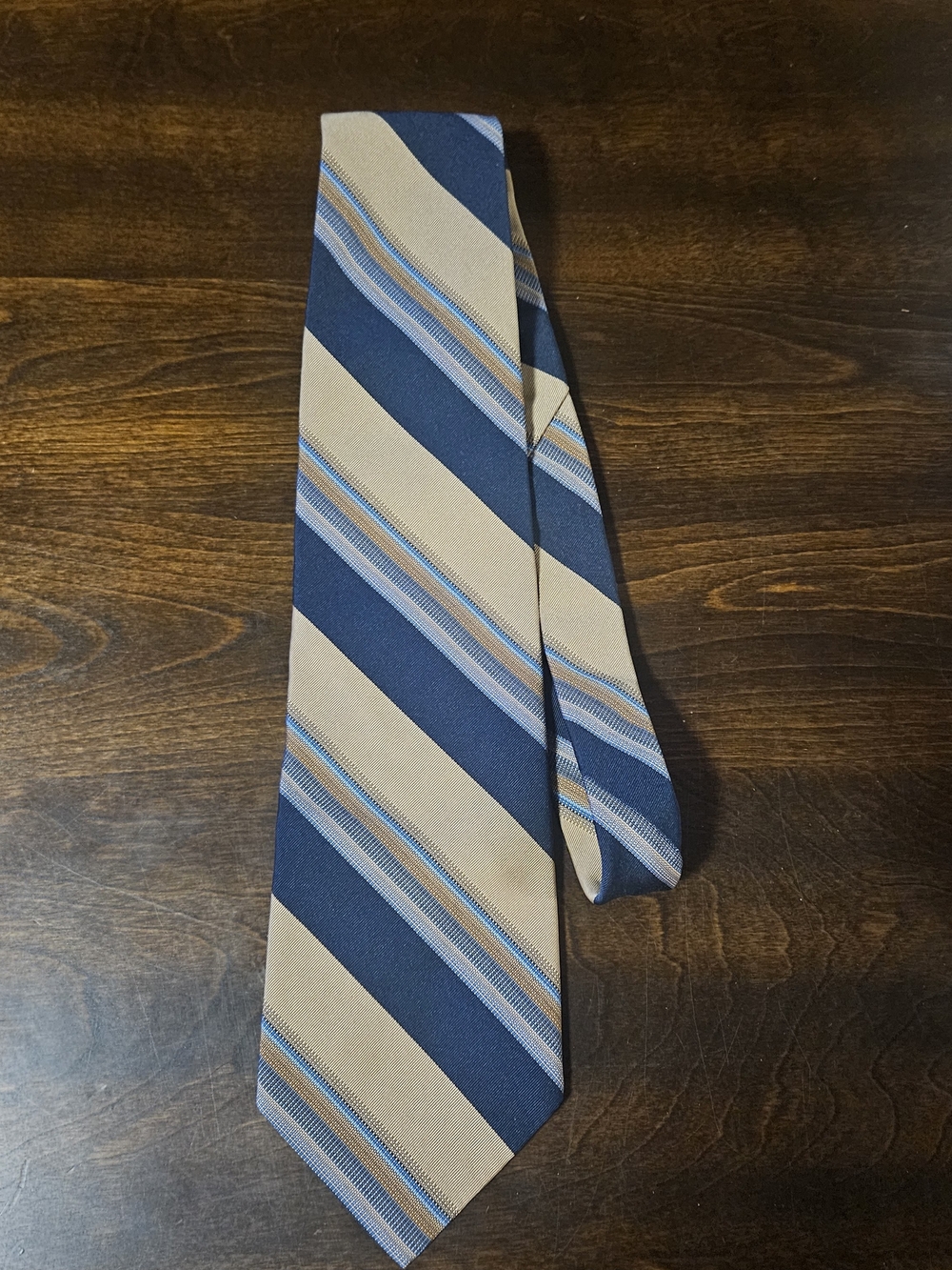 Navy and Beige Striped Men's Tie - Timeless Diagonal Pattern